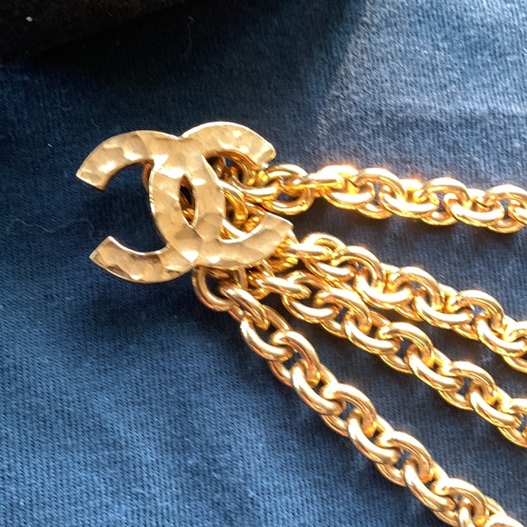 CHANEL 💛 Vintage RARE Gold Tone Chunky CC Logo 5 Chain Link Belt Necklace  🖤 - Picture 12 of 12